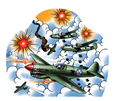 Battle Stations Full Sleeve Tattoo - Temporary Kids Tattoo Sleeve - Airplane Army bomber full sleeve Military neo-traditional temporary tattoo Toby Gawler full sleeve temporary tattoo for kids
