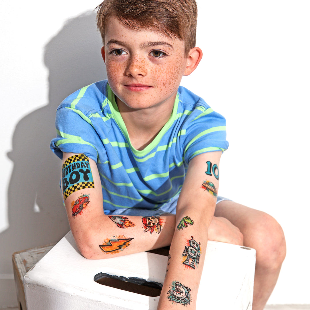 Birthday Boy Tattoo Sheet - Temporary Kids Tattoo Sheet - birthday party tattoos Kids temporary tattoo kids temporary tattoos party party favor party favors full sleeve temporary tattoo for kids