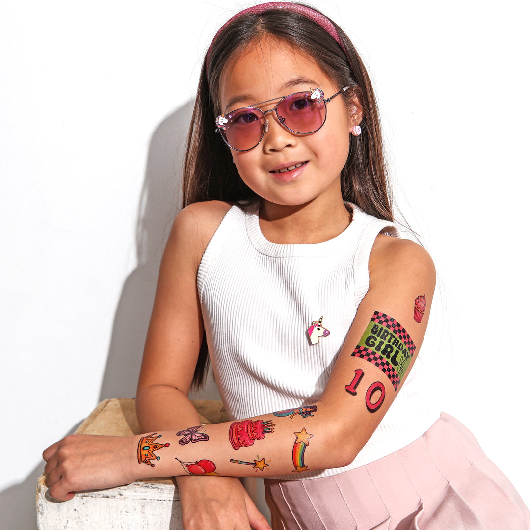 Birthday Girl Tattoo Sheet - Temporary Kids Tattoo Band - birthday party tattoos girl girls Kids temporary tattoo kids temporary tattoos tattoo sleeve for kids full sleeve temporary tattoo for kids