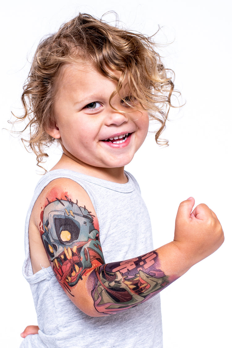 Dirty Rotten Full Sleeve Tattoo - Temporary Kids Tattoo Sleeve - boy Faire full sleeve Halloween undead full sleeve temporary tattoo for kids