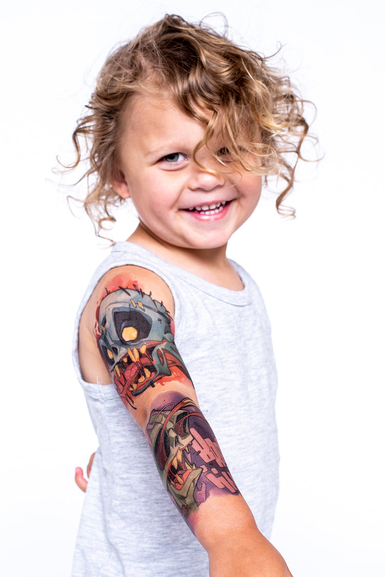 Dirty Rotten Full Sleeve Tattoo - Temporary Kids Tattoo Sleeve - boy Faire full sleeve Halloween undead full sleeve temporary tattoo for kids