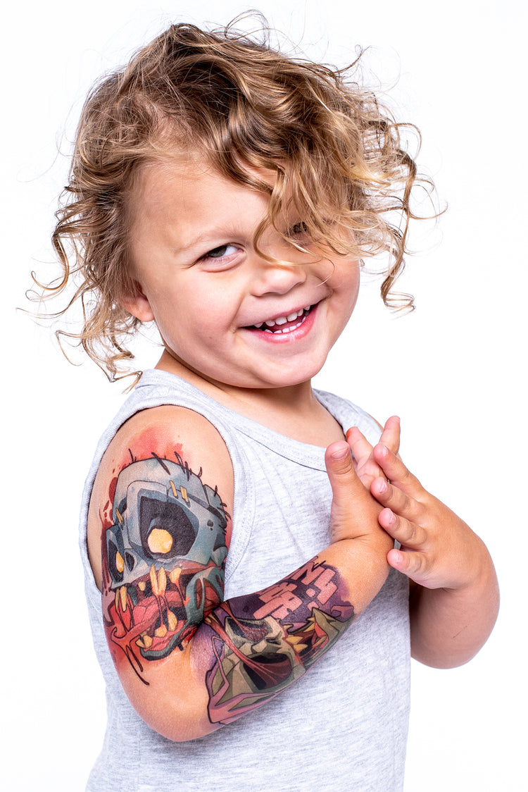 Dirty Rotten Full Sleeve Tattoo - Temporary Kids Tattoo Sleeve - boy Faire full sleeve Halloween undead full sleeve temporary tattoo for kids