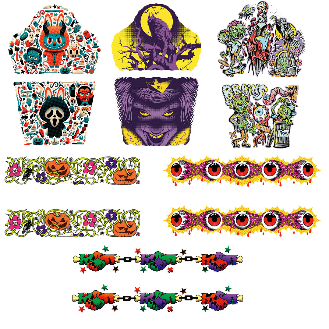 Halloween 4Ever & Ever Full Sleeve Tattoos - bands Clown full sleeve Halloween Halloween tattoo bundle IT Labubu Monster Scream Stephen King Zombie Zombies full sleeve temporary tattoo for kids