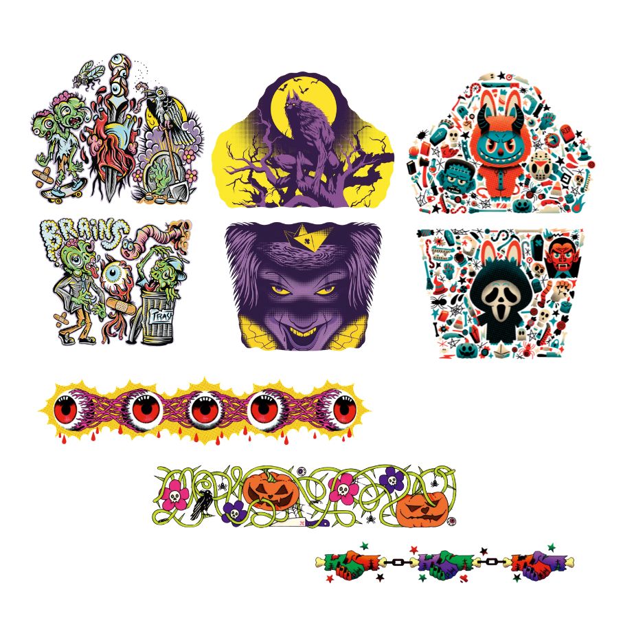 Halloween 4Ever & Ever Full Sleeve Tattoo Bundle - Temporary Kids Tattoo Sleeve - arm band armband tattoo band bands clown Halloween horror Kids temporary tattoo kids temporary tattoos Pumpkin tattoo arm band tattoo sleeve for kids temporary tattoo temporary tattoo band temporary tattoo sleeve werewolf Zombie Zombies full sleeve temporary tattoo for kids