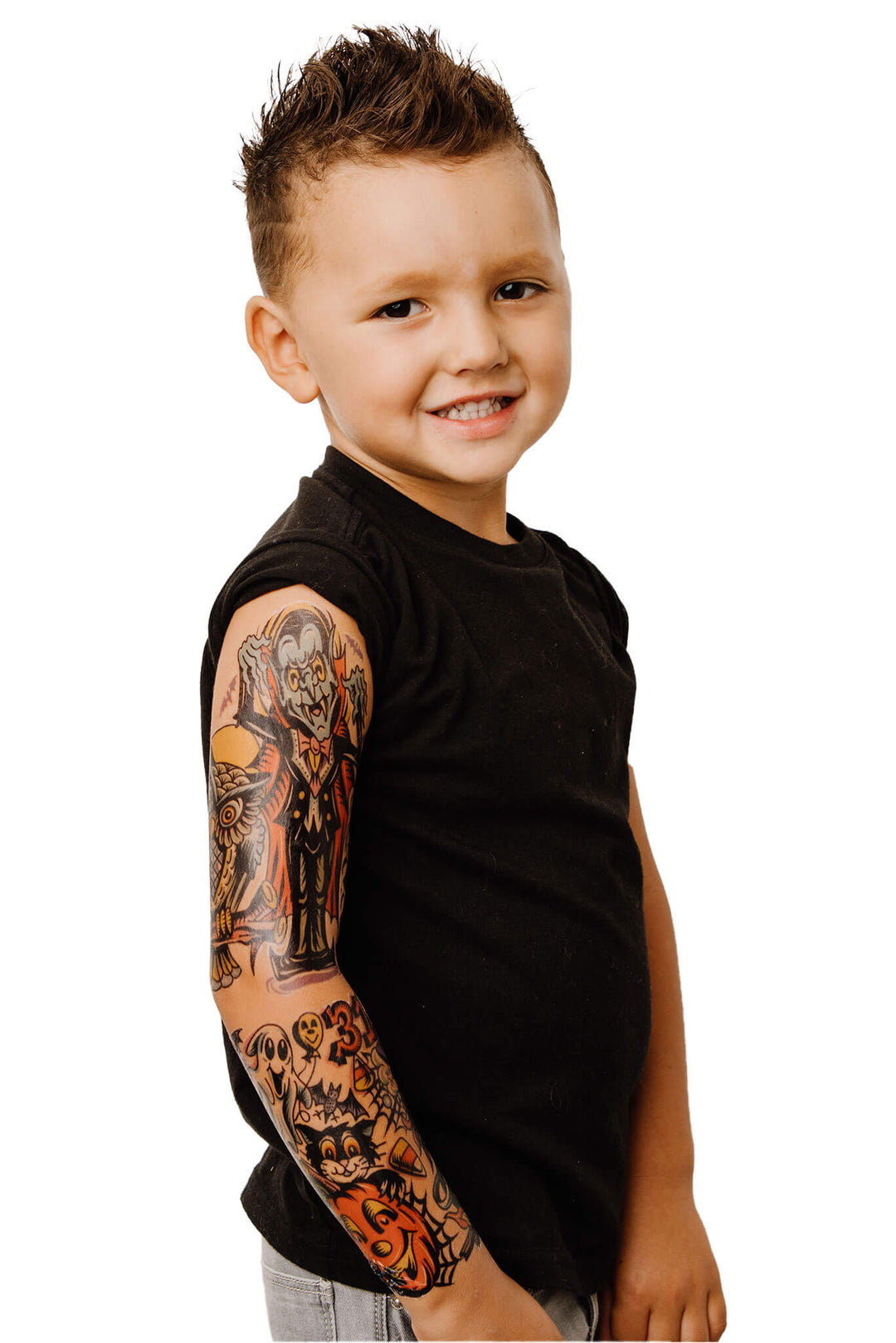 Halloween Hooligans Full Sleeve Tattoo - Temporary Kids Tattoo Sleeve - boy Faire full sleeve girl Halloween trick or treat full sleeve temporary tattoo for kids