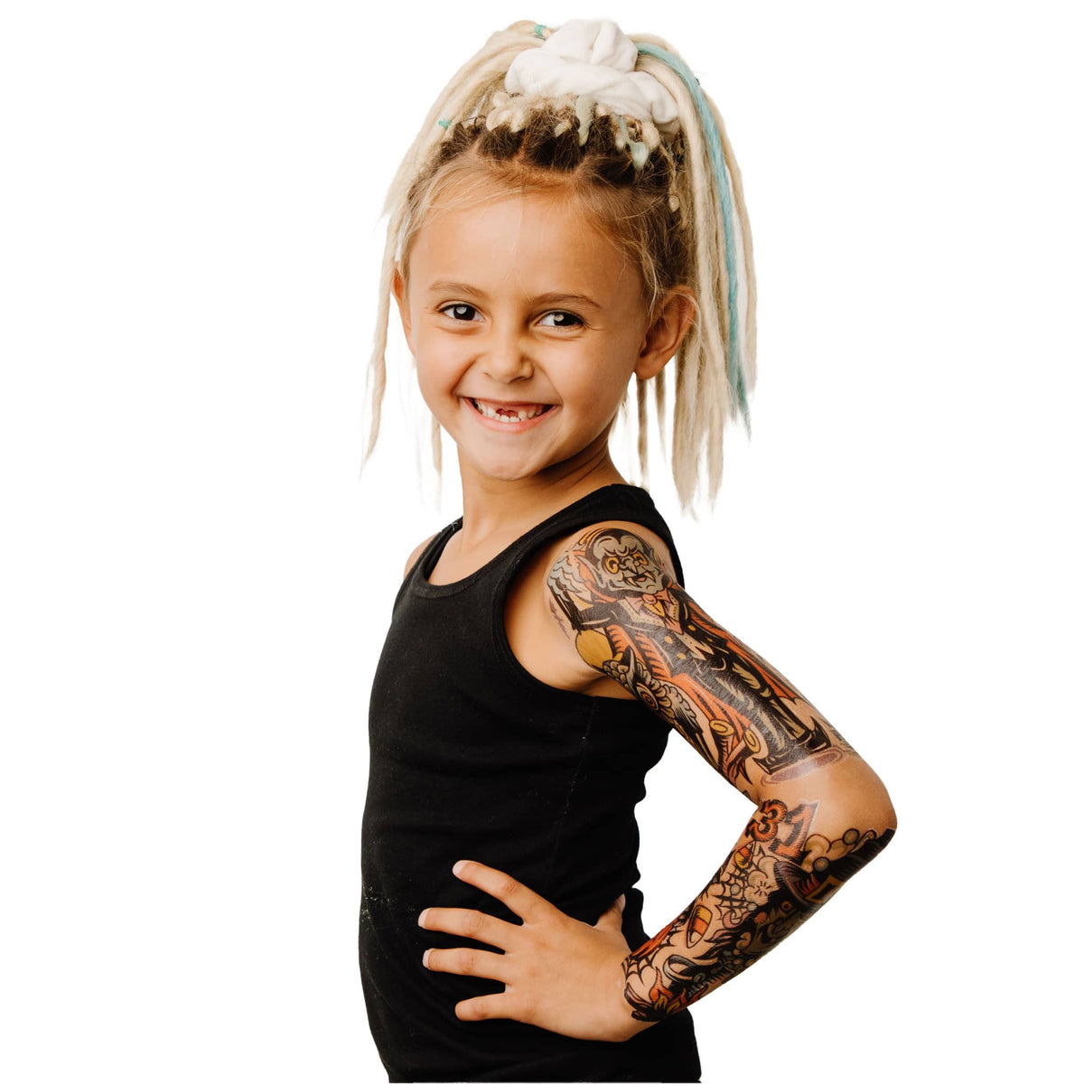 Halloween Hooligans Full Sleeve Tattoo - Temporary Kids Tattoo Sleeve - boy Faire full sleeve girl Halloween trick or treat full sleeve temporary tattoo for kids