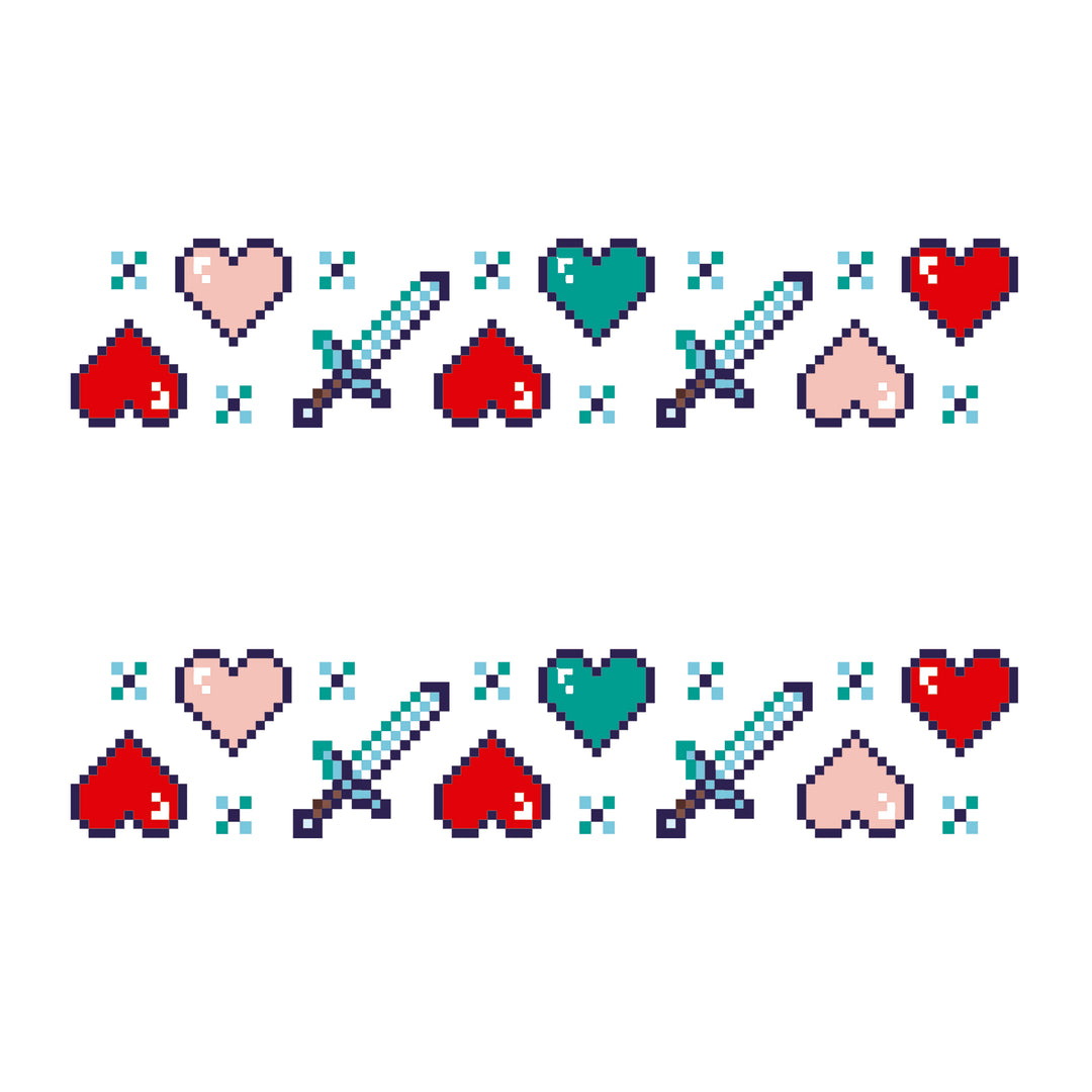 Heartcraft Tattoo Band - minecraft minecraft hearts minecraft swords pixel hearts pixelated hearts pixels swords temporary tattoo temporary tattoo band Valentine valentine's day full sleeve temporary tattoo for kids