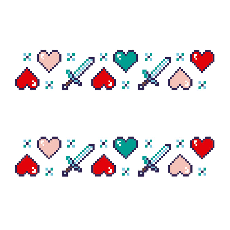 Heartcraft Tattoo Band - minecraft minecraft hearts minecraft swords pixel hearts pixelated hearts pixels swords temporary tattoo temporary tattoo band Valentine valentine's day full sleeve temporary tattoo for kids