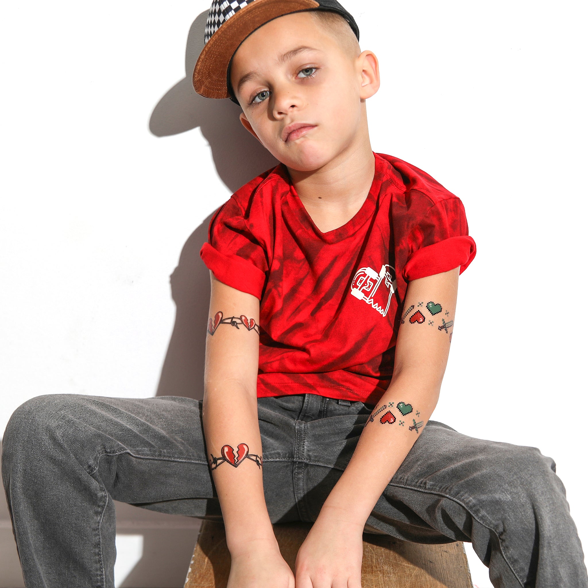 Heartcraft - minecraft minecraft hearts minecraft swords pixel hearts pixelated hearts pixels swords temporary tattoo temporary tattoo band Valentine valentine's day full sleeve temporary tattoo for kids