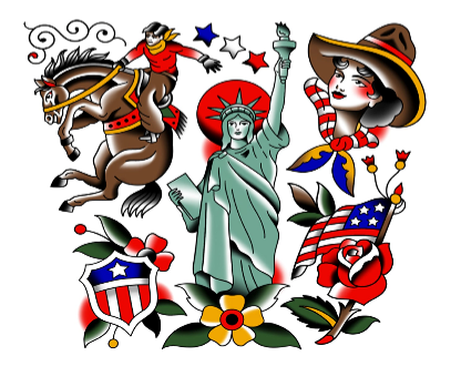 Iconic Ink: USA Full Sleeve Tattoo - Temporary Kids Tattoo Sleeve - 4th of July America American Eagle American Traditional Americana Bald Eagle Betty Boop cowboy cowgirl Eagle Fireworkds Fourth Fourth of July full sleeve Mickey Mouse temporary tattoo USA full sleeve temporary tattoo for kids