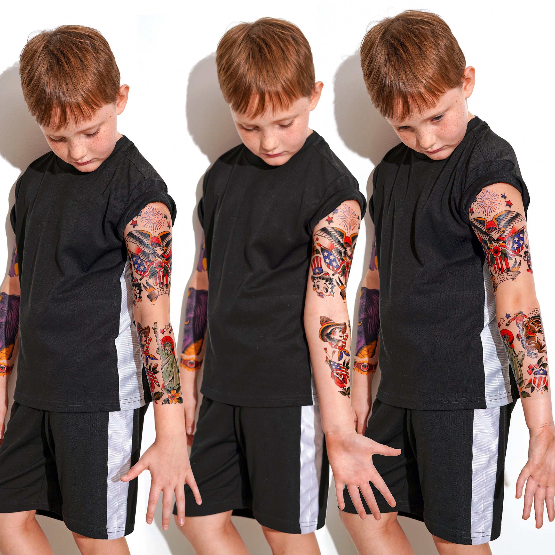 Iconic Ink: USA Full Sleeve Tattoo - 4th of July America American Eagle American Traditional Americana Bald Eagle Betty Boop cowboy cowgirl Eagle Fireworkds Fourth Fourth of July full sleeve Mickey Mouse temporary tattoo USA full sleeve temporary tattoo for kids