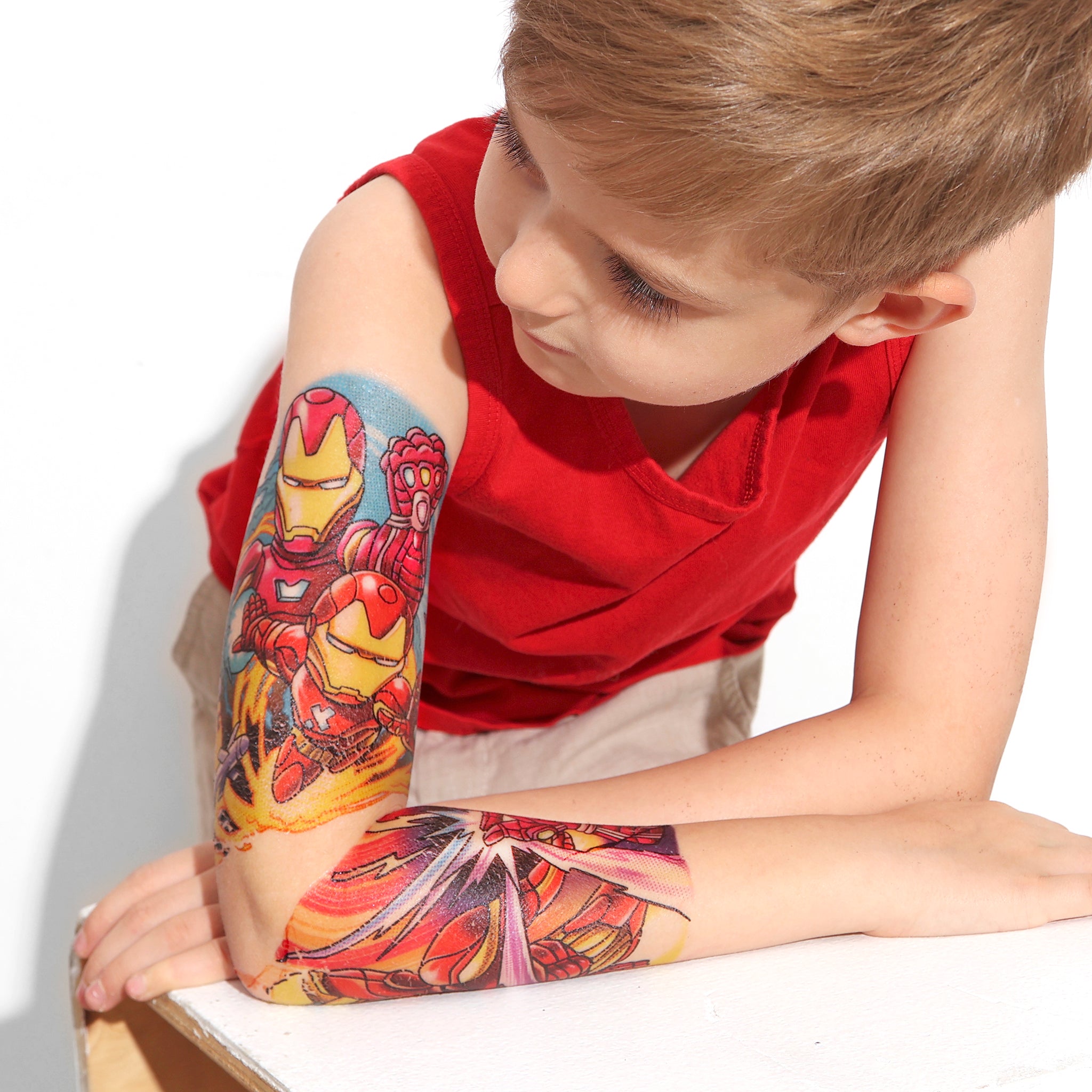 Iron-Ray Full Sleeve Tattoo - boy full sleeve Iron Man Marvel pop art super superhero temporary tattoo full sleeve temporary tattoo for kids