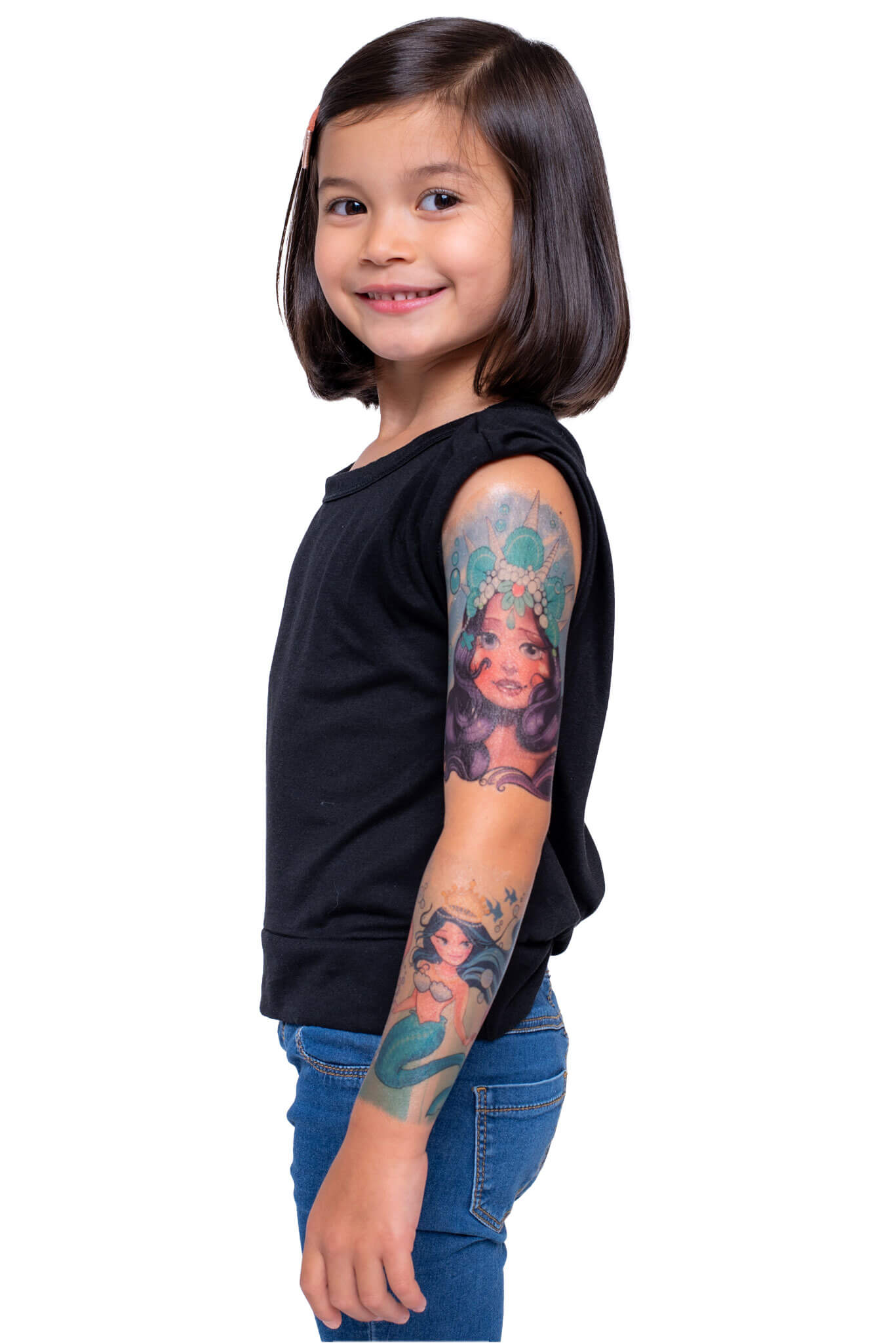 Majestic Mermaid Full Sleeve Tattoo - arielle Crown Fish full sleeve girl girls Girly Designs little mermaid Mermaid mermaids nautical girl princess seashell Squid YGroup_all full sleeve temporary tattoo for kids