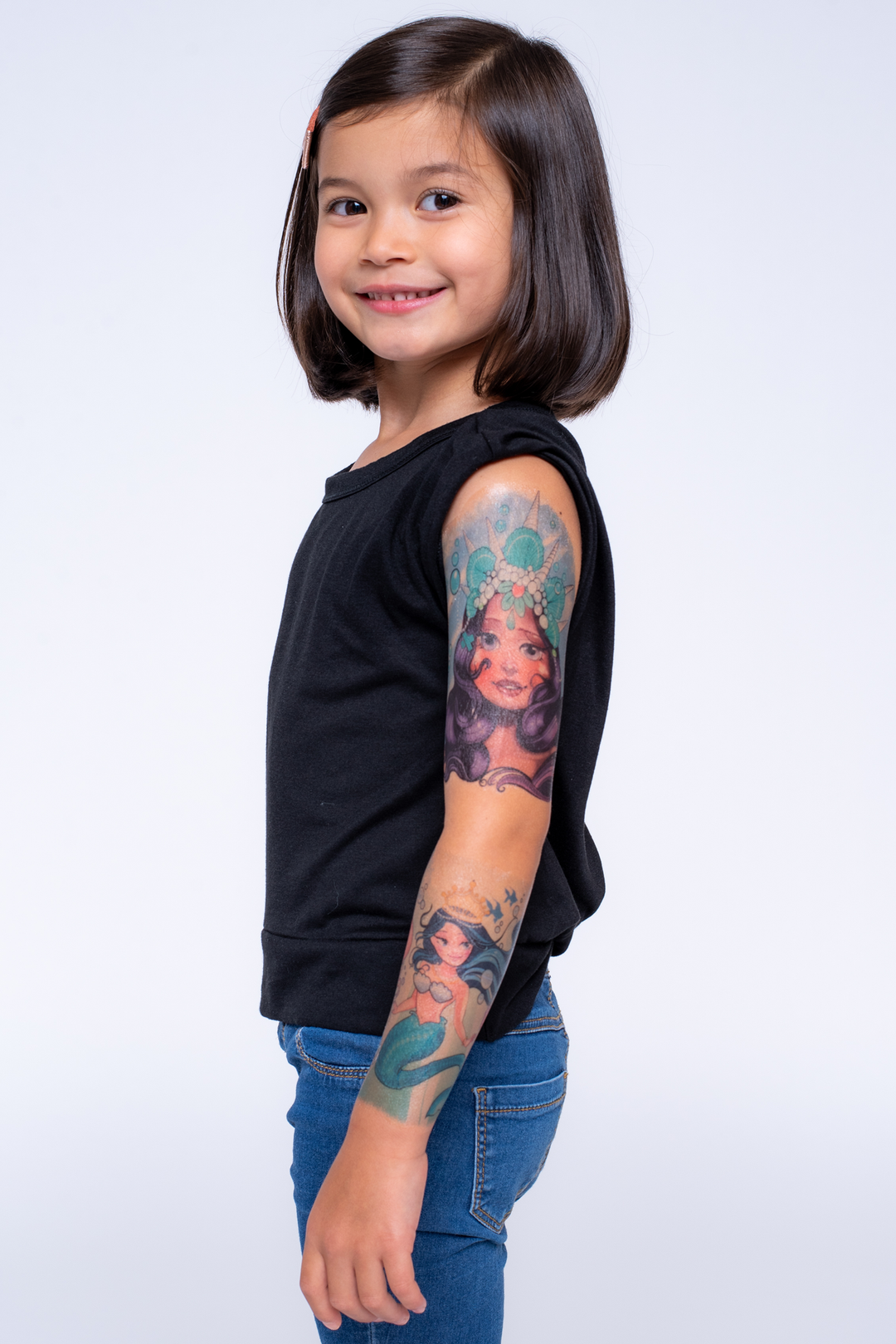 Magical Mermaids Full Sleeve Tattoos - arielle crab crabs crustacean fantasy full sleeve girl girls jellyfish little mermaid Mermaid mermaids ocean princess shells starfish full sleeve temporary tattoo for kids