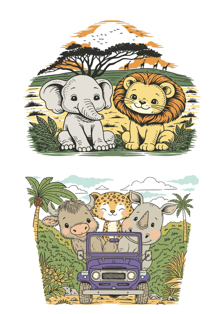 Out of Africa: Little Big 5 Full Sleeve Tattoo - Temporary Kids Tattoo Sleeve - animals elephant full sleeve lion full sleeve temporary tattoo for kids