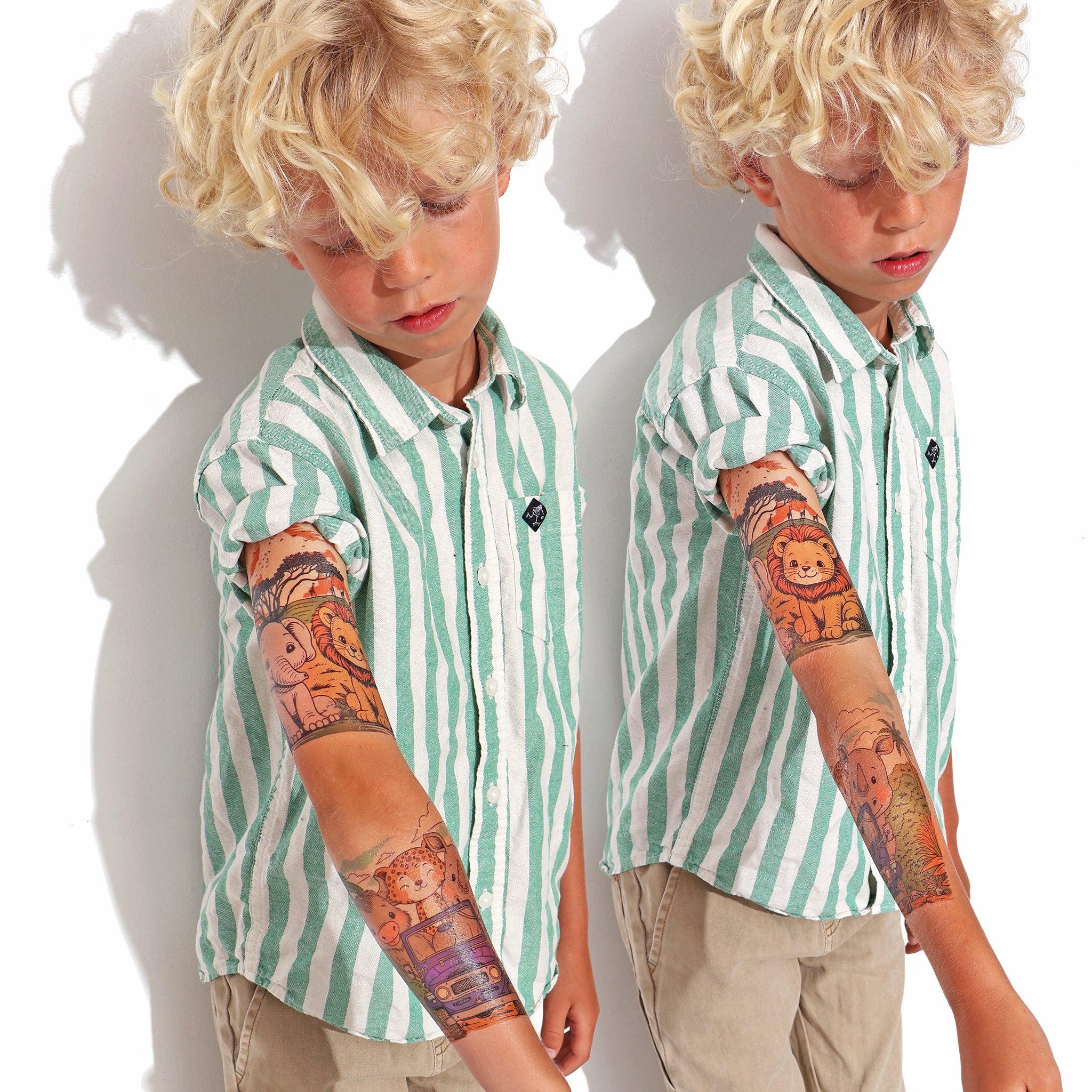 Out of Africa: Little Big 5 Full Sleeve Tattoo - Temporary Kids Tattoo Sleeve - animals elephant full sleeve lion full sleeve temporary tattoo for kids