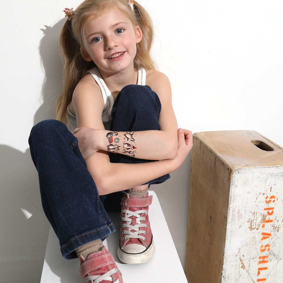 Party Penguins Tattoo Band - arm band boy Christmas dj girl girls holiday new year new year's New Year's Eve party party hat penguin penguins temporary tattoo temporary tattoo band writs band full sleeve temporary tattoo for kids