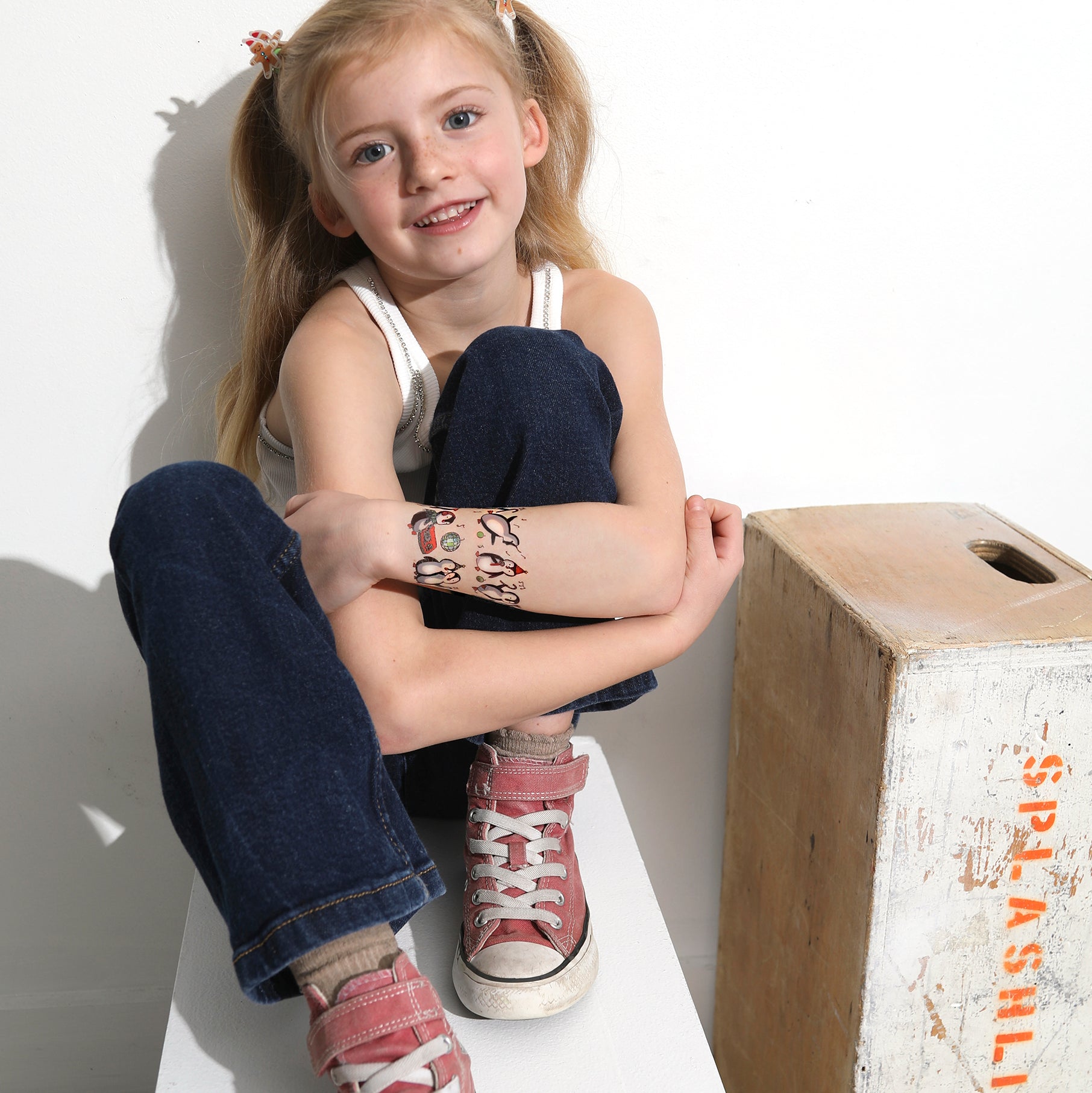 Party Penguins Tattoo Band - arm band boy Christmas dj girl girls holiday new year new year's New Year's Eve party party hat penguin penguins temporary tattoo temporary tattoo band writs band full sleeve temporary tattoo for kids