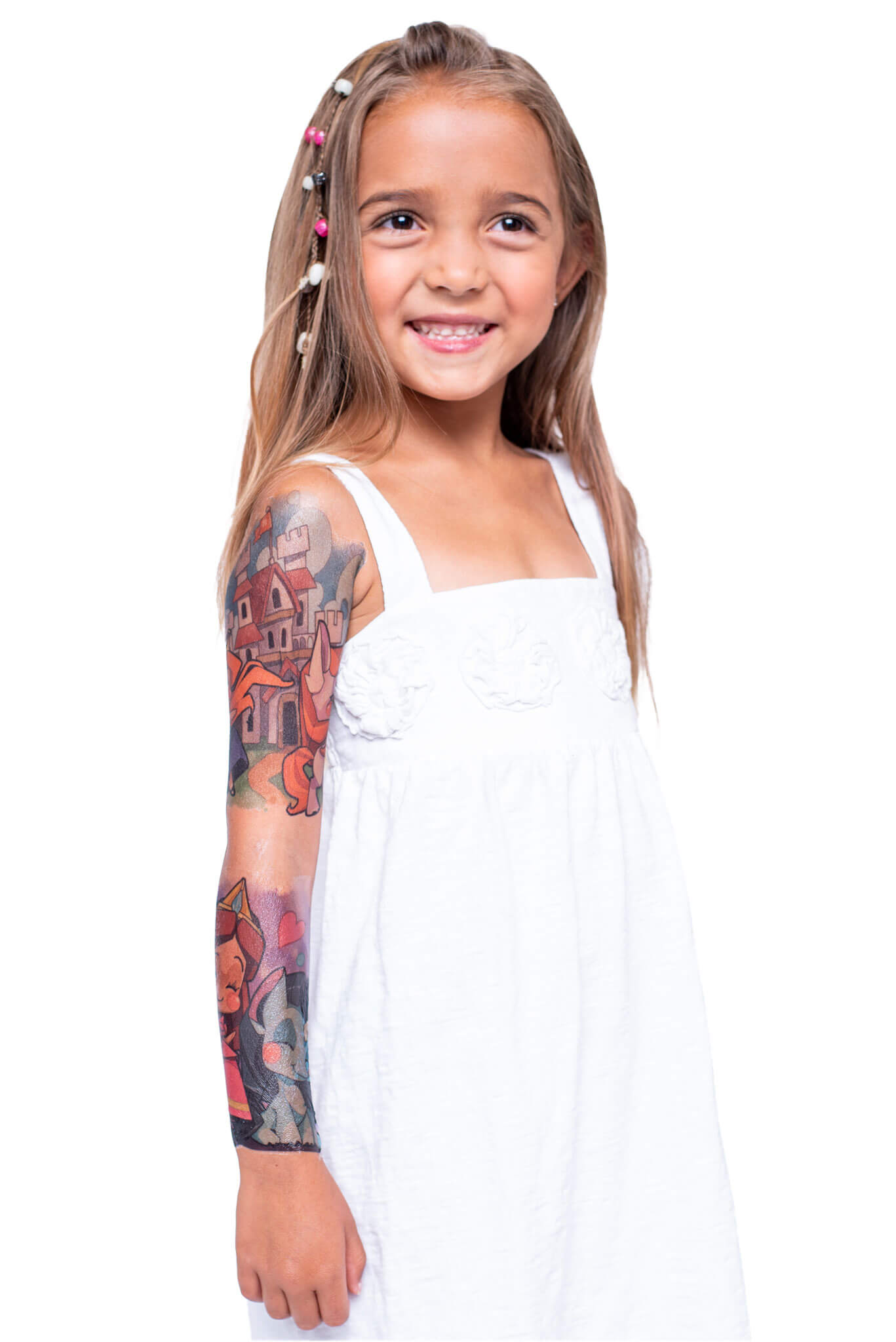 Princess Unicorn Full Sleeve Tattoo - blue castle cute fantasy full sleeve girl girls Girly Designs Heart Hearts pink princess purple star Uncl Paul unicorn Unicorns full sleeve temporary tattoo for kids