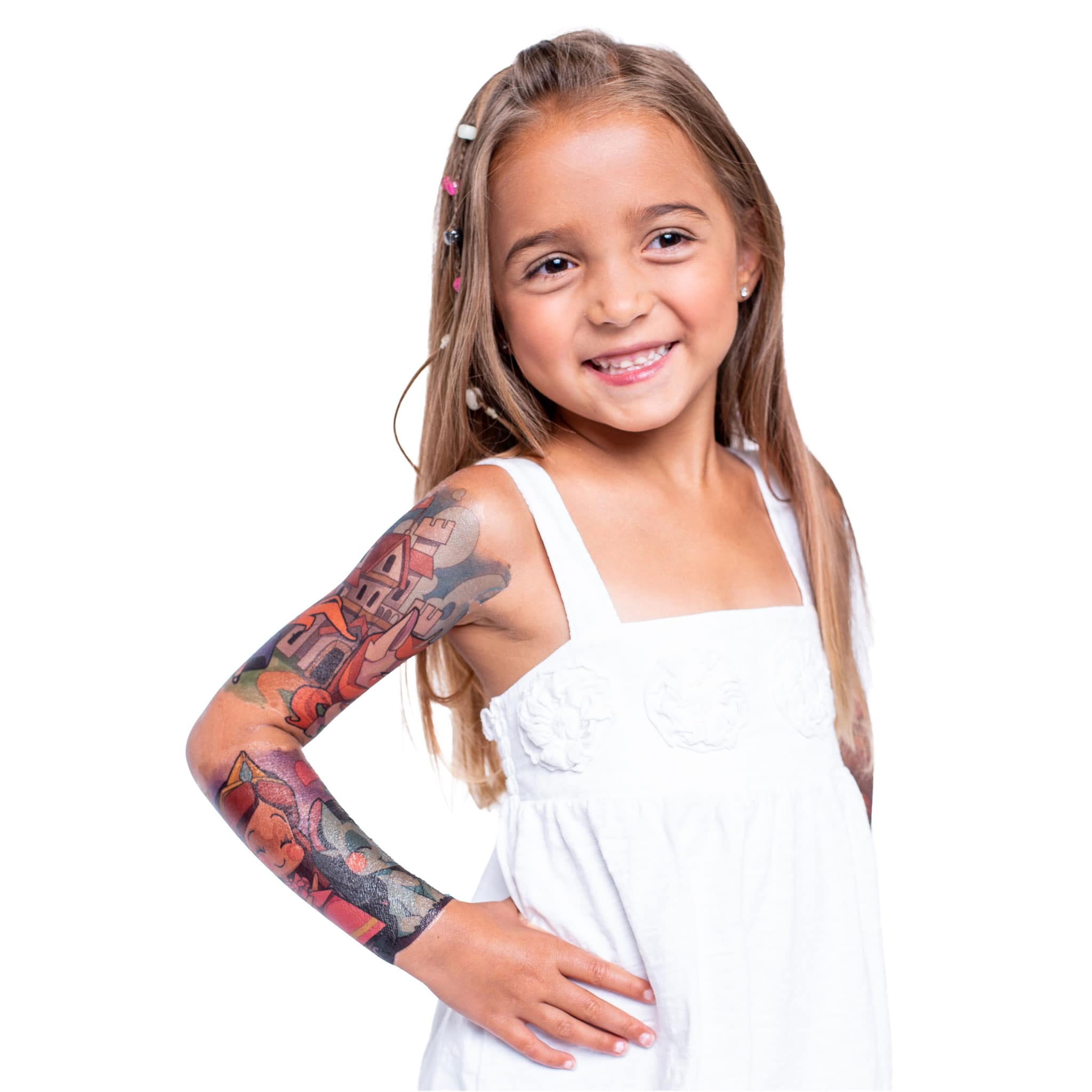 Princess Unicorn Full Sleeve Tattoo - blue castle cute fantasy full sleeve girl girls Girly Designs Heart Hearts pink princess purple star Uncl Paul unicorn Unicorns full sleeve temporary tattoo for kids