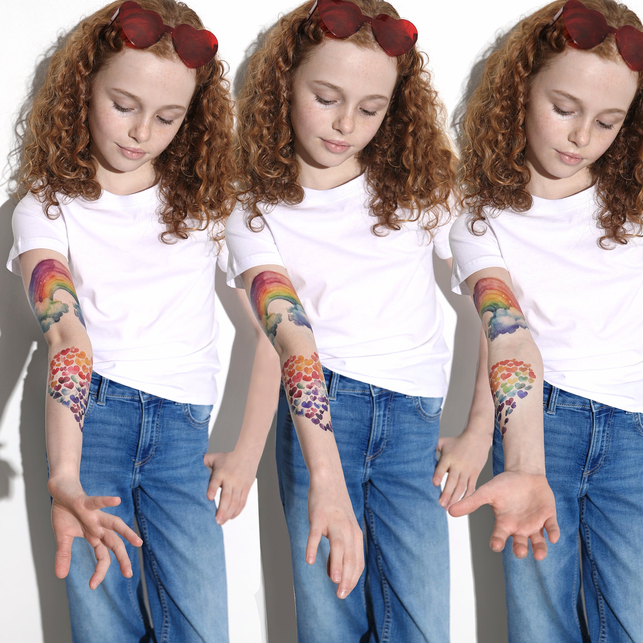 Rainbow Crush - full sleeve Heart Hearts Rainbow Rainbows temporary tattoo Valentine valentine's day full sleeve temporary tattoo for kids