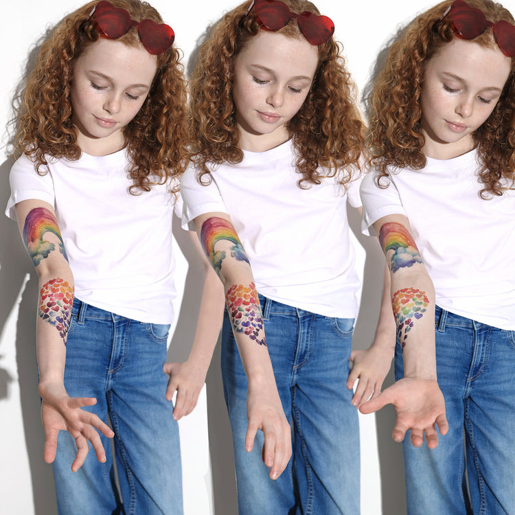 Rainbow Crush - full sleeve Heart Hearts Rainbow Rainbows temporary tattoo Valentine valentine's day full sleeve temporary tattoo for kids