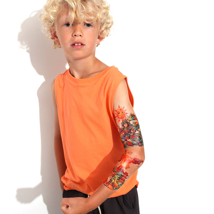 Samurai Warrior Full Sleeve Tattoo - Temporary Kids Tattoo Sleeve - Dragon full sleeve samurai full sleeve temporary tattoo for kids