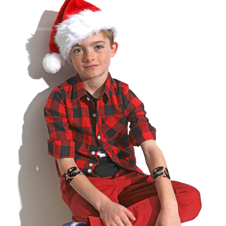 Santa Saurus Tattoo Band - band boy Christmas dino dinos dinosaur dinosaurs fossils holiday Santa Santa Claus Santa Clause santa hat temporary tattoo temporary tattoo band full sleeve temporary tattoo for kids
