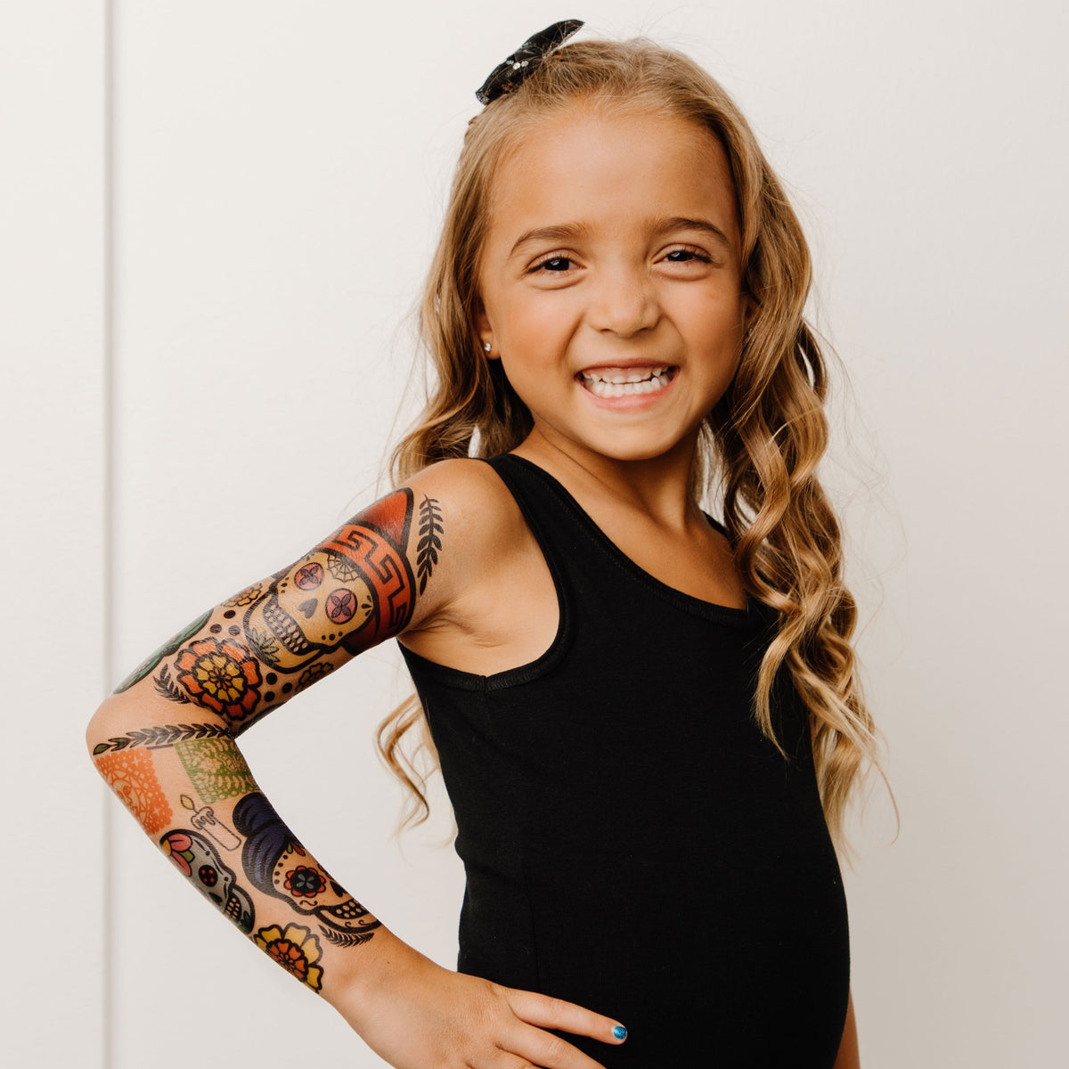 Sugar Skulls Full Sleeve Tattoo - Temporary Kids Tattoo Sleeve - boy day of the dead Faire full sleeve girl Halloween full sleeve temporary tattoo for kids