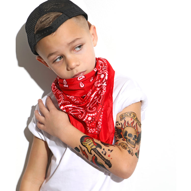 Let's Rock! - American Traditional band full sleeve Guitar music neo-traditional rock Rock n roll Skull Skulls traditional full sleeve temporary tattoo for kids