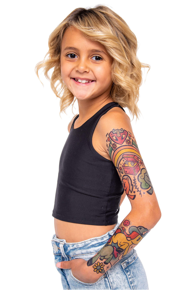 Unicorn Power Full Sleeve Tattoo - cloud Crown Faire flower Flowers full sleeve girl girls Girly Designs Live Rainbow Rainbows strawberries strawberry treasure unicorn Unicorns full sleeve temporary tattoo for kids