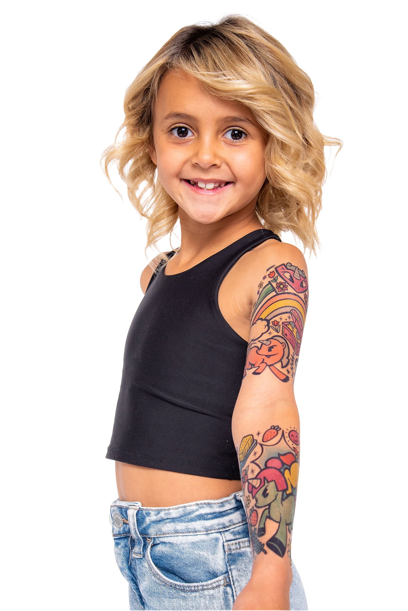 Unicorn Power Full Sleeve Tattoo - cloud Crown Faire flower Flowers full sleeve girl girls Girly Designs Live Rainbow Rainbows strawberries strawberry treasure unicorn Unicorns full sleeve temporary tattoo for kids