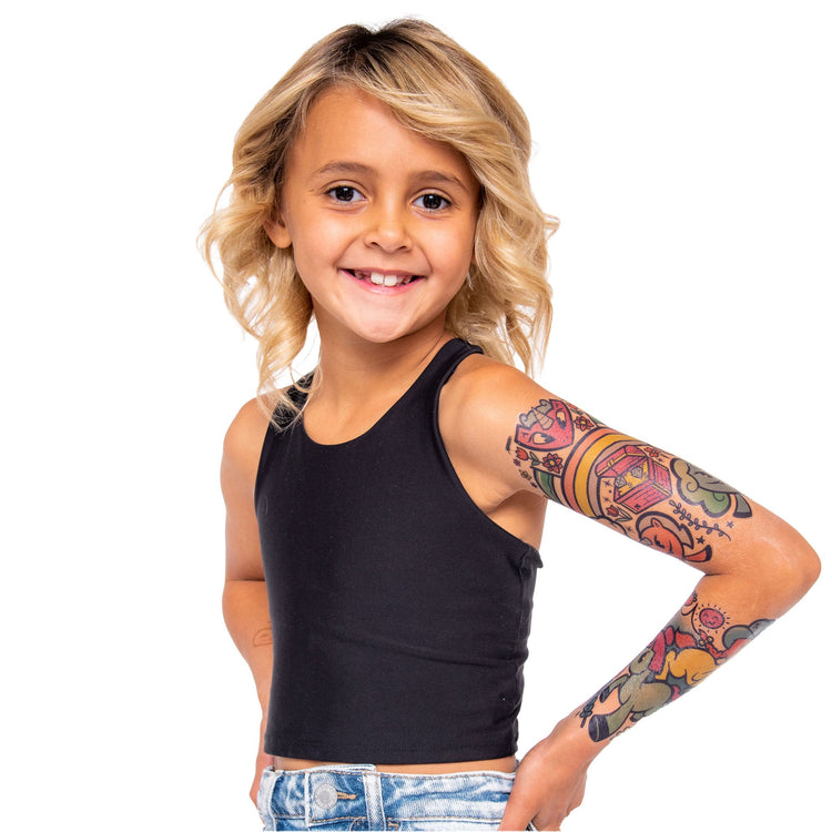 Unicorn Power Full Sleeve Tattoo - cloud Crown Faire flower Flowers full sleeve girl girls Girly Designs Live Rainbow Rainbows strawberries strawberry treasure unicorn Unicorns full sleeve temporary tattoo for kids