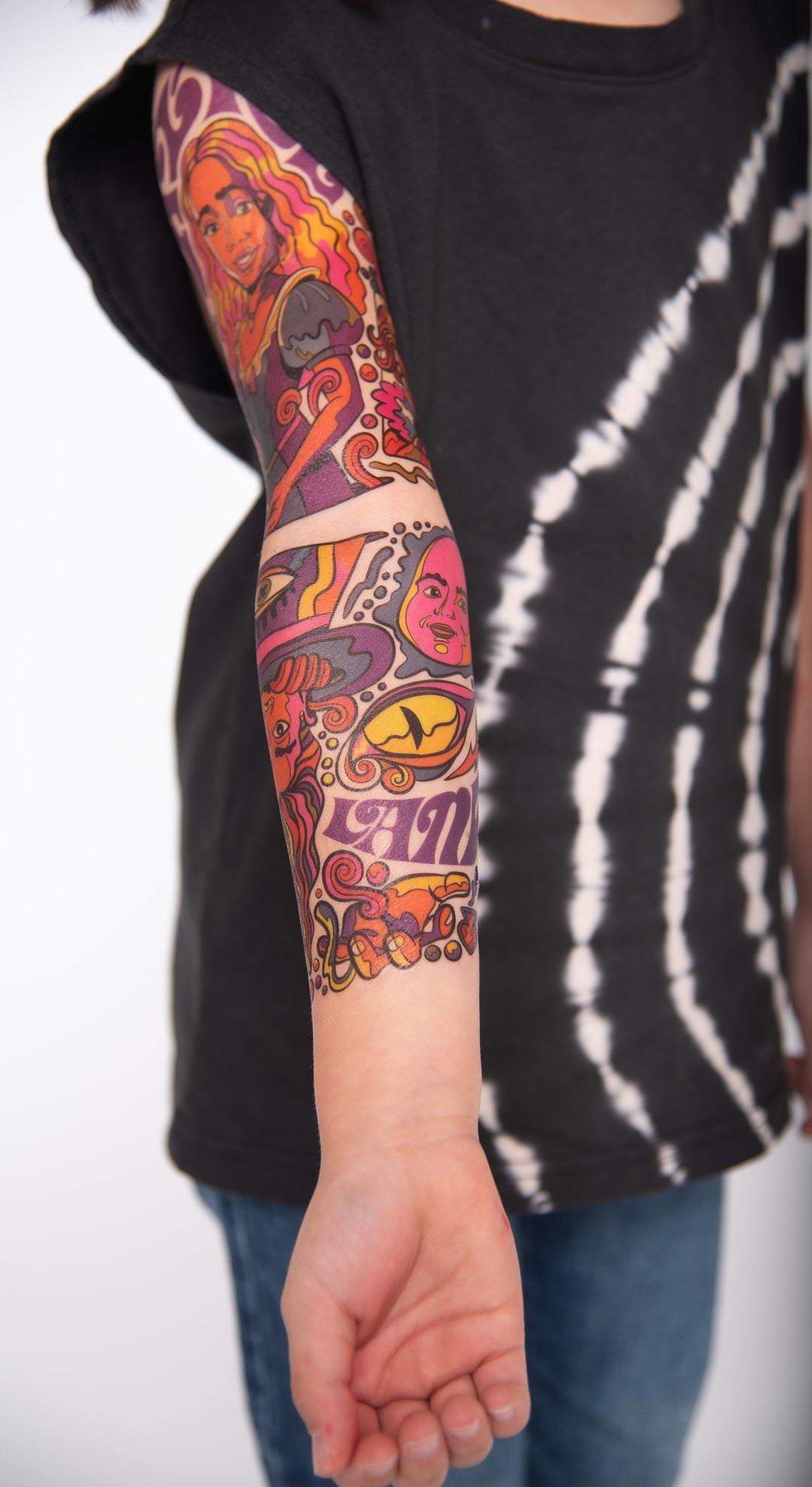 Alice Full Sleeve Tattoo - Temporary Kids Tattoo Sleeve - Alice Alice In Wonderland cat caterpillar Faire fantasy full sleeve girl Live queen temporary tattoo full sleeve temporary tattoo for kids
