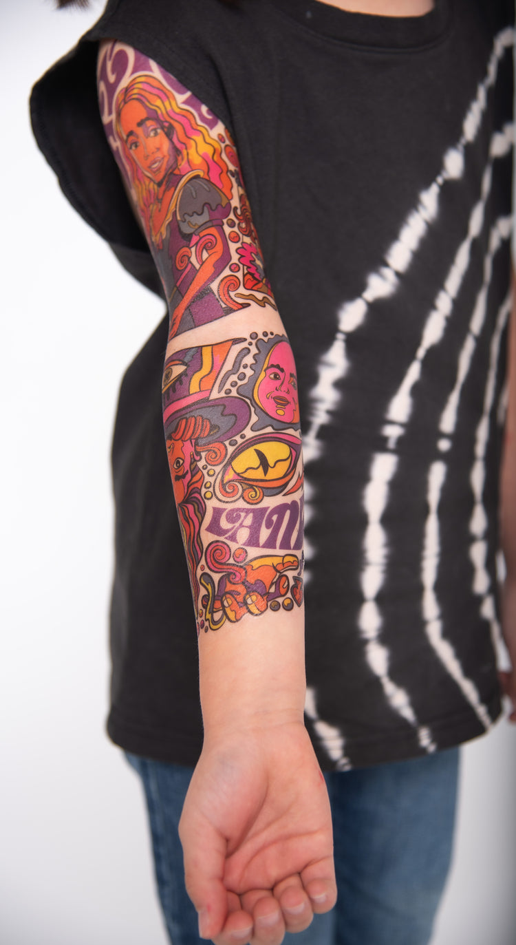 Alice Full Sleeve Tattoo - Temporary Kids Tattoo Sleeve - Alice Alice In Wonderland cat caterpillar Faire fantasy full sleeve girl Live queen temporary tattoo full sleeve temporary tattoo for kids