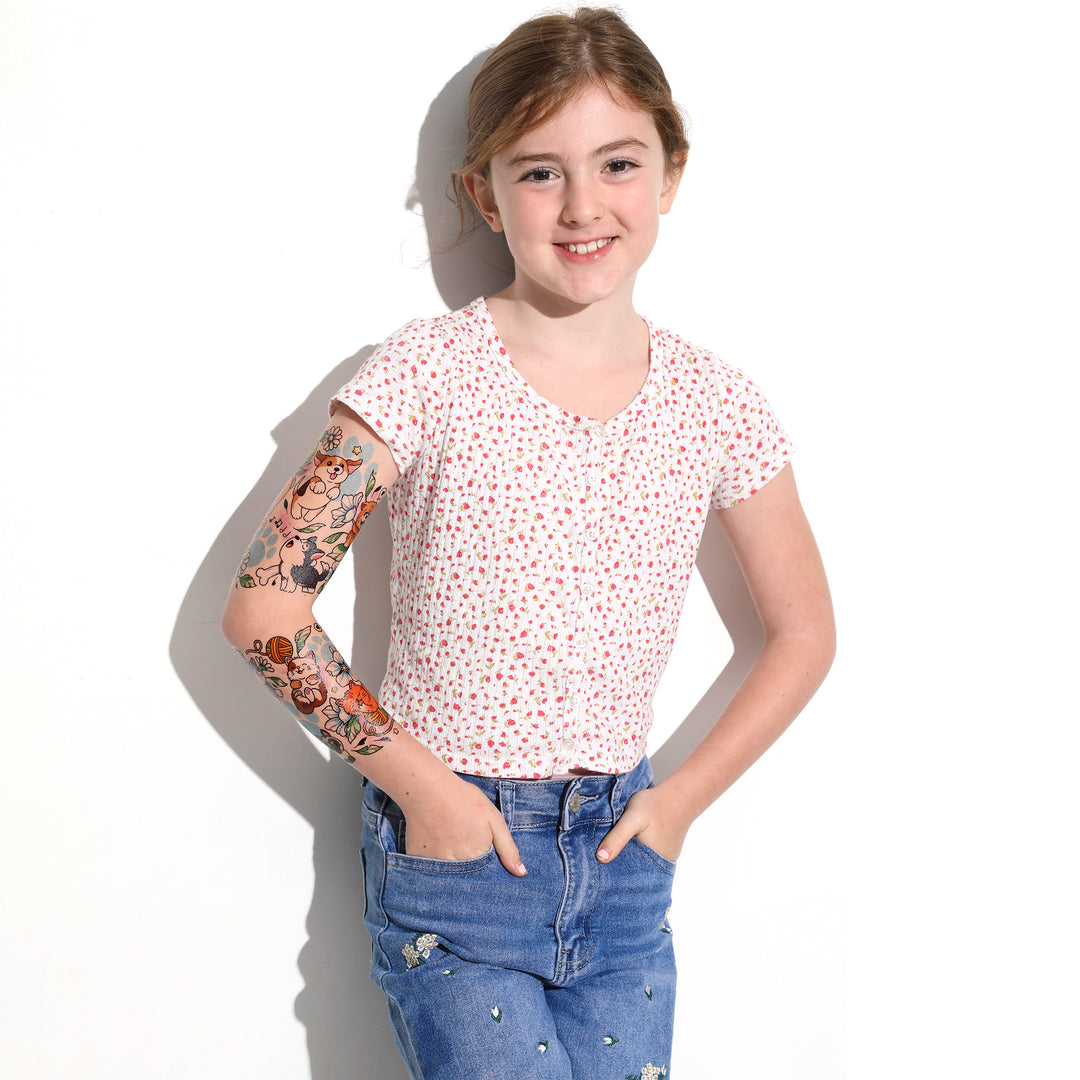 Best Furiends Full Sleeve Tattoo - animals cats dogs full sleeve kittens pets puppies temporary tattoo full sleeve temporary tattoo for kids