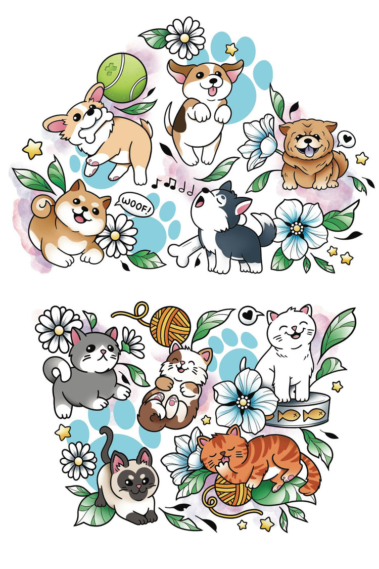 Best Furiends Full Sleeve Tattoo - animals cats dogs full sleeve kittens pets puppies temporary tattoo full sleeve temporary tattoo for kids