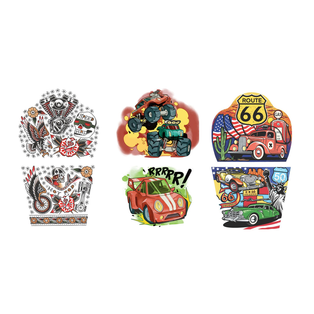 Full Throttle Bundle - Temporary Kids Tattoo Sleeve - American Traditional automotive Car Cars full sleeve temporary tattoo for kids