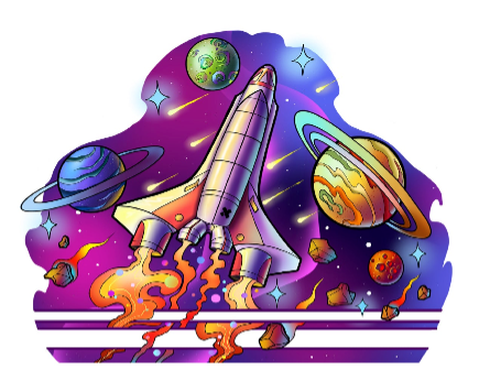 Cosmic Cruiser Full Sleeve Tattoo - Temporary Kids Tattoo Sleeve - alien astronaut boy explore flying saucer full sleeve Kate Shevtsova neo-traditional Rocket space spaceship full sleeve temporary tattoo for kids