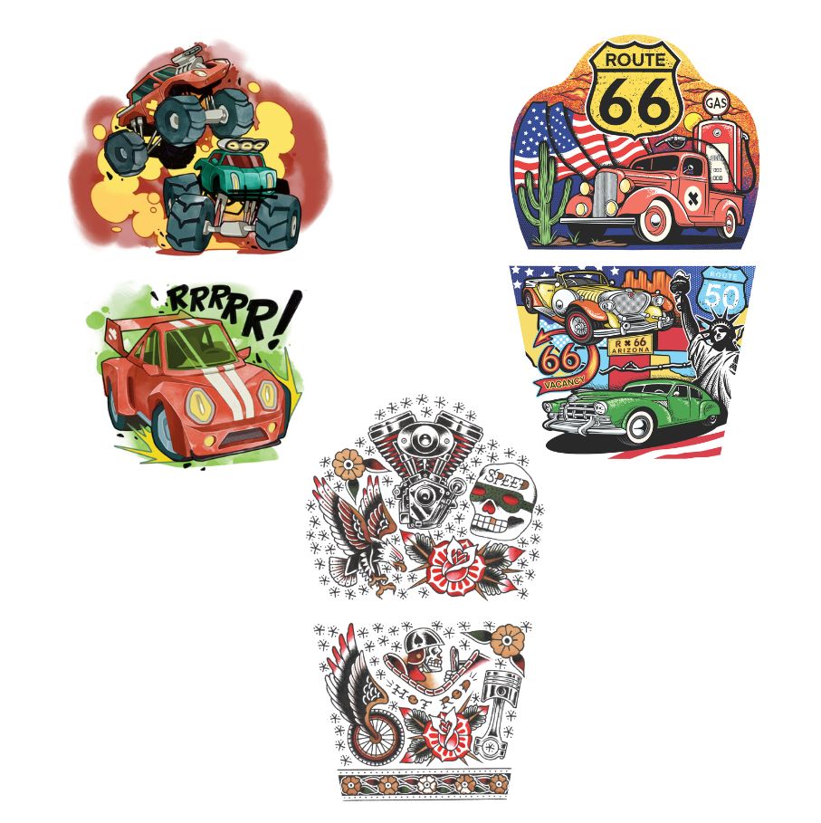 Full Throttle Bundle - Temporary Kids Tattoo Sleeve - American Traditional automotive Car Cars full sleeve temporary tattoo for kids