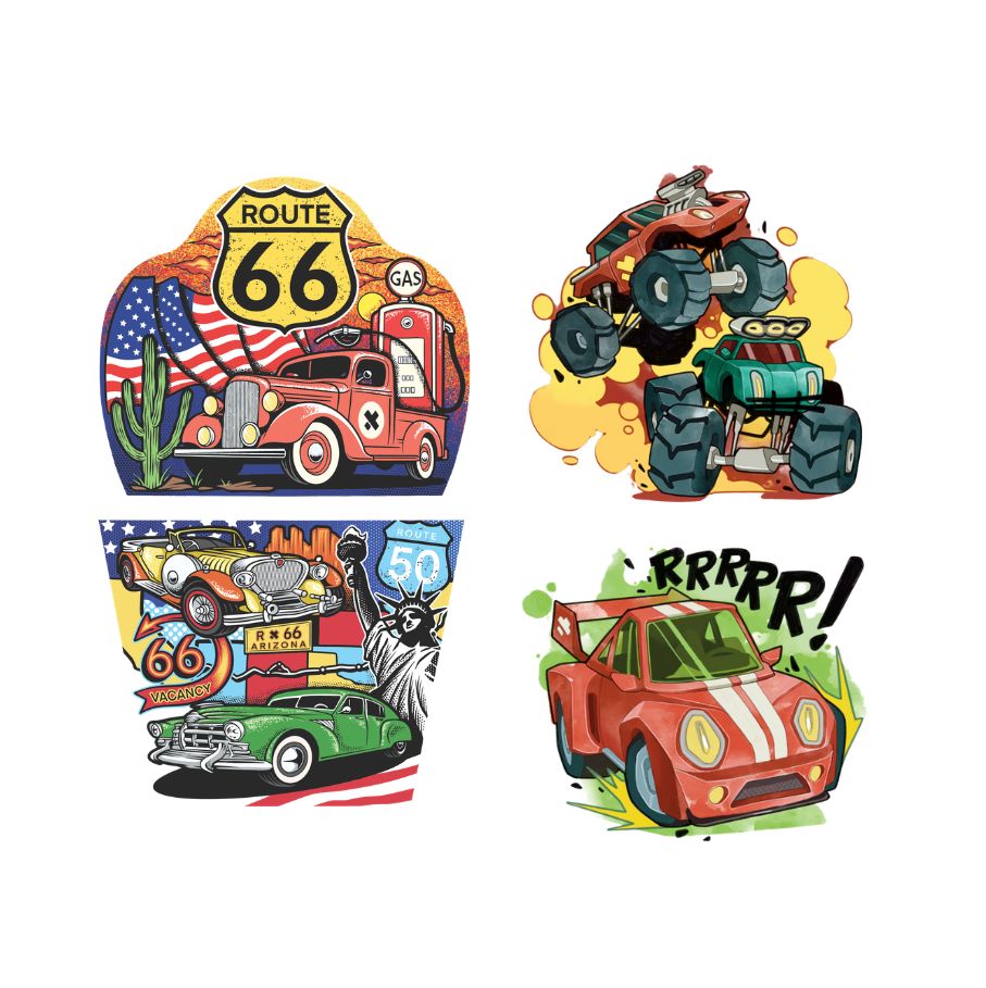 Full Throttle Bundle - Temporary Kids Tattoo Sleeve - American Traditional automotive Car Cars full sleeve temporary tattoo for kids