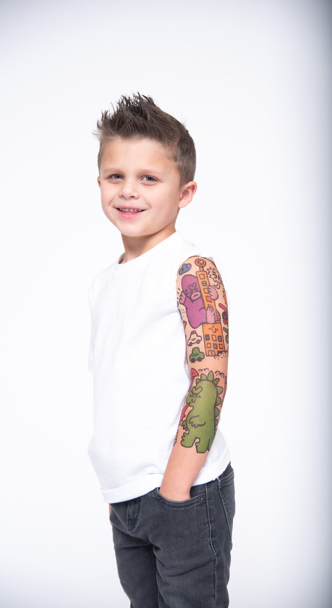 Monster MayhemTrio Full Sleeve Tattoos - boy brachiosaurus bundle dino dinos dinosaur dinosaurs fossils full sleeve godzilla monster T-Rex triceratops tyrannosaurus rex Uncl Paul Zombie Zombies full sleeve temporary tattoo for kids