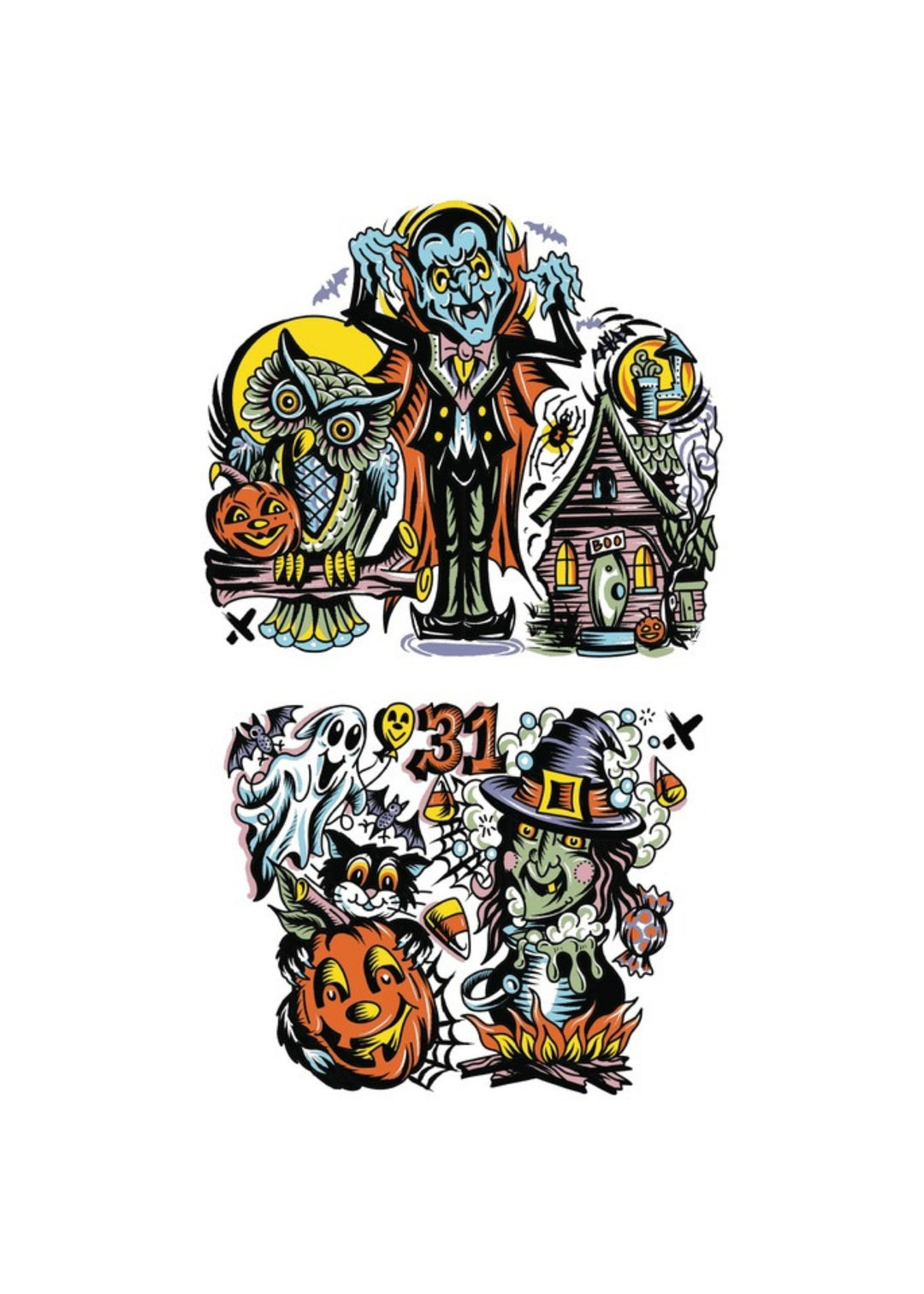 Halloween Hooligans Full Sleeve Tattoo - Temporary Kids Tattoo Sleeve - boy Faire full sleeve girl Halloween trick or treat full sleeve temporary tattoo for kids