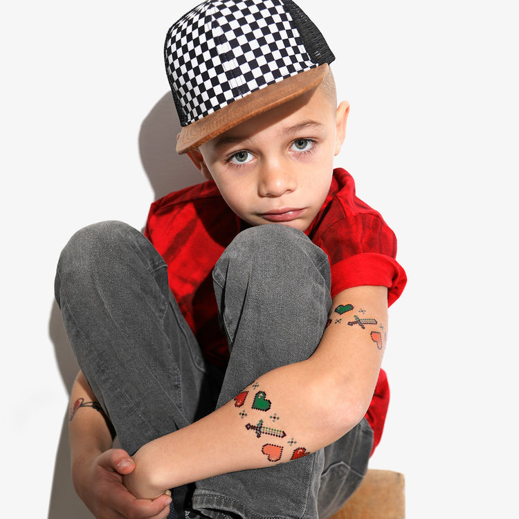 Heartcraft Tattoo Band - minecraft minecraft hearts minecraft swords pixel hearts pixelated hearts pixels swords temporary tattoo temporary tattoo band Valentine valentine's day full sleeve temporary tattoo for kids