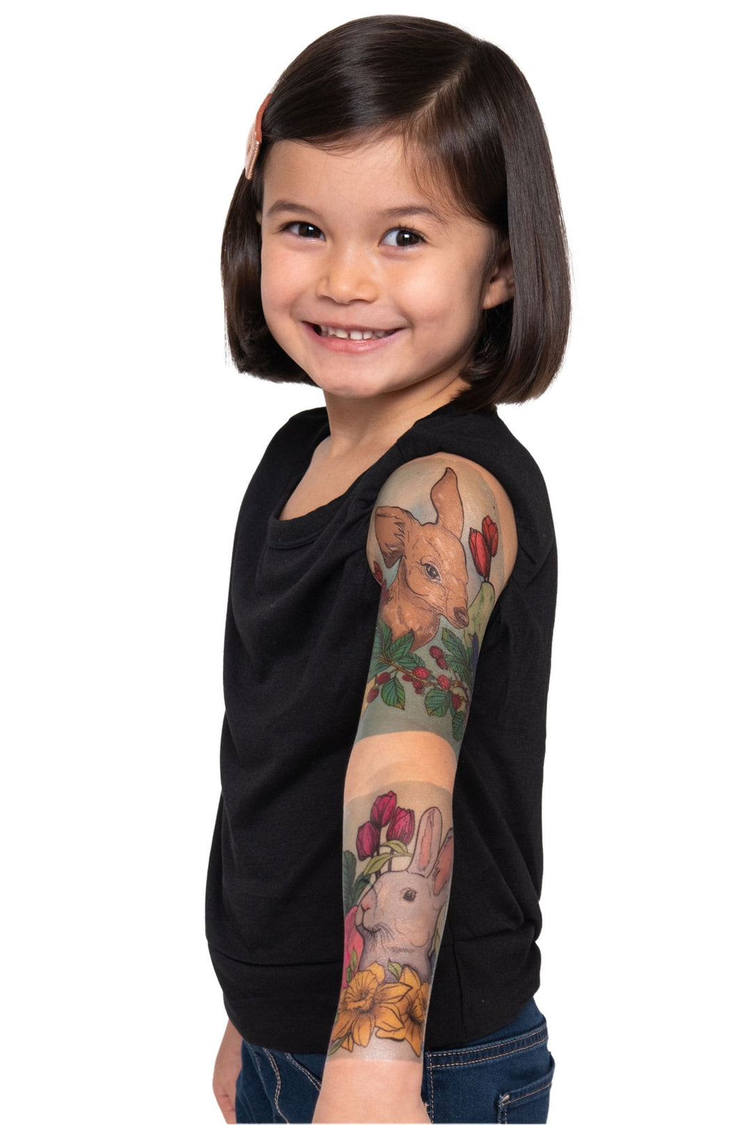 Hoppy Spring Full Sleeve Tattoo - animals bird bunny deer easter easter egg egg full sleeve girl holiday Jessica Unamuno Live nature rose roses YGroup_all full sleeve temporary tattoo for kids