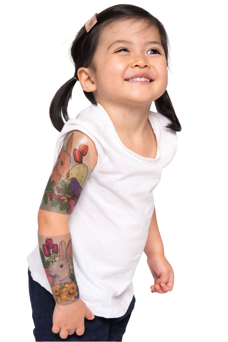 Hoppy Spring Full Sleeve Tattoo - animals bird bunny deer easter easter egg egg full sleeve girl holiday Jessica Unamuno Live nature rose roses YGroup_all full sleeve temporary tattoo for kids