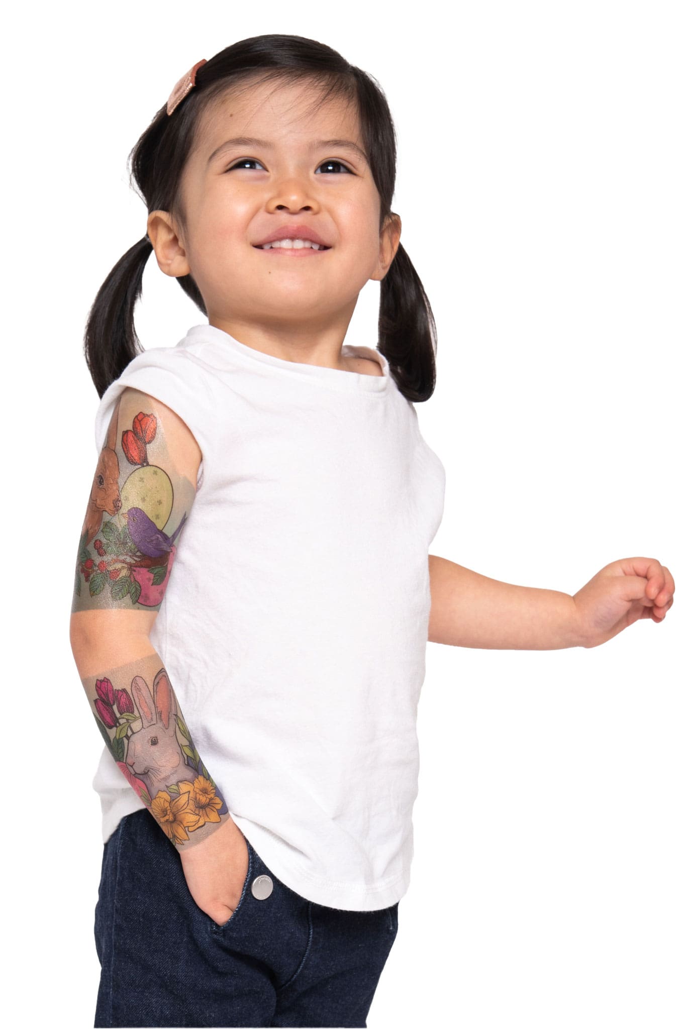 Hoppy Spring Full Sleeve Tattoo - animals bird bunny deer easter easter egg egg full sleeve girl holiday Jessica Unamuno Live nature rose roses YGroup_all full sleeve temporary tattoo for kids