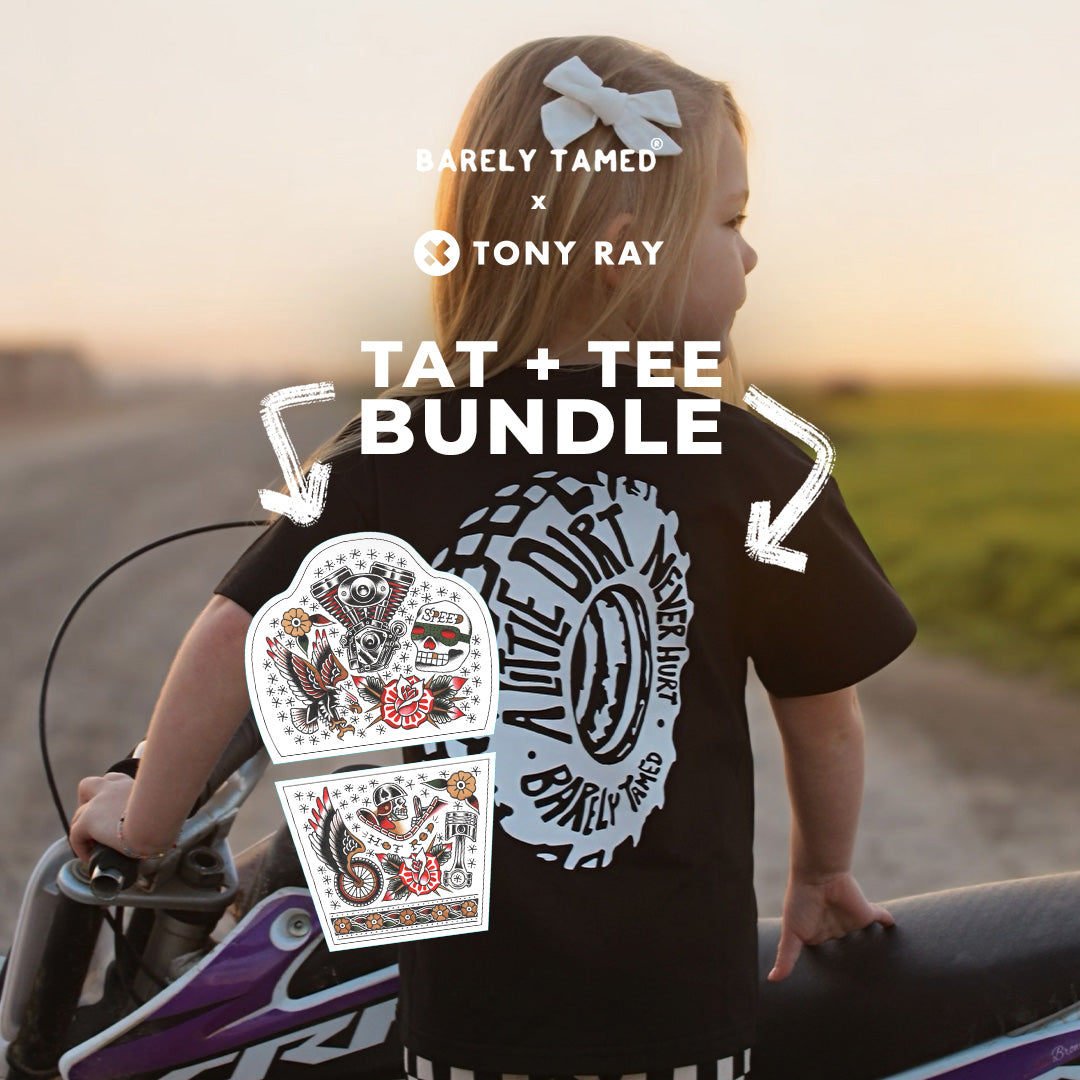A Little Dirt Never Hurt x Hot Rod | Edition Full Sleeve Temporary Tattoo and Graphic Tee Bundle - full sleeve temporary tattoo for kids