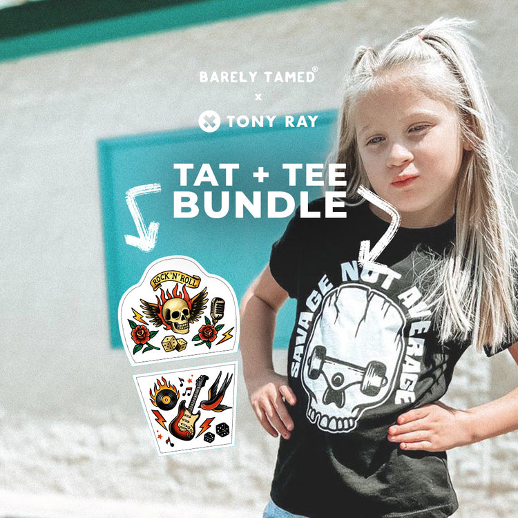 Savage Not Average x Let's Rock | Edition Full Sleeve Temporary Tattoo and Graphic Tee Bundle - full sleeve temporary tattoo for kids