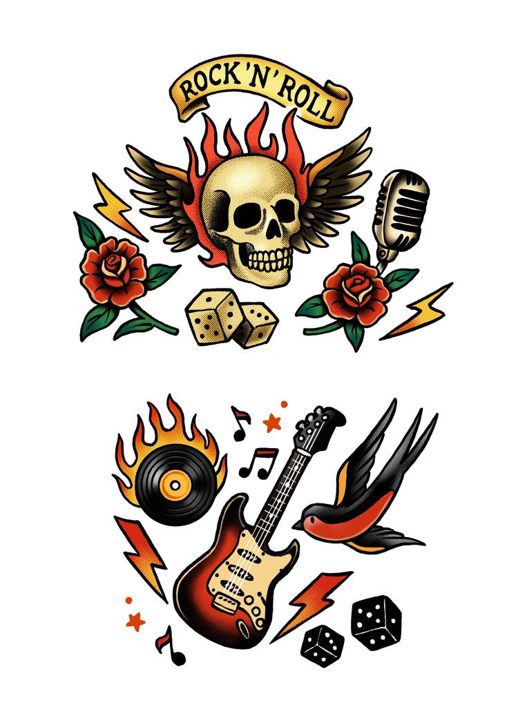 Fire & Fury Traditional Tattoo Full Sleeve Bundle - Temporary Kids Tattoo Sleeve - American Traditional Kids temporary tattoo kids temporary tattoos panther patchwork tattoo sheet sabertooth tiger tattoo sleeve for kids tiger traditional traditional tattoo style warrior full sleeve temporary tattoo for kids